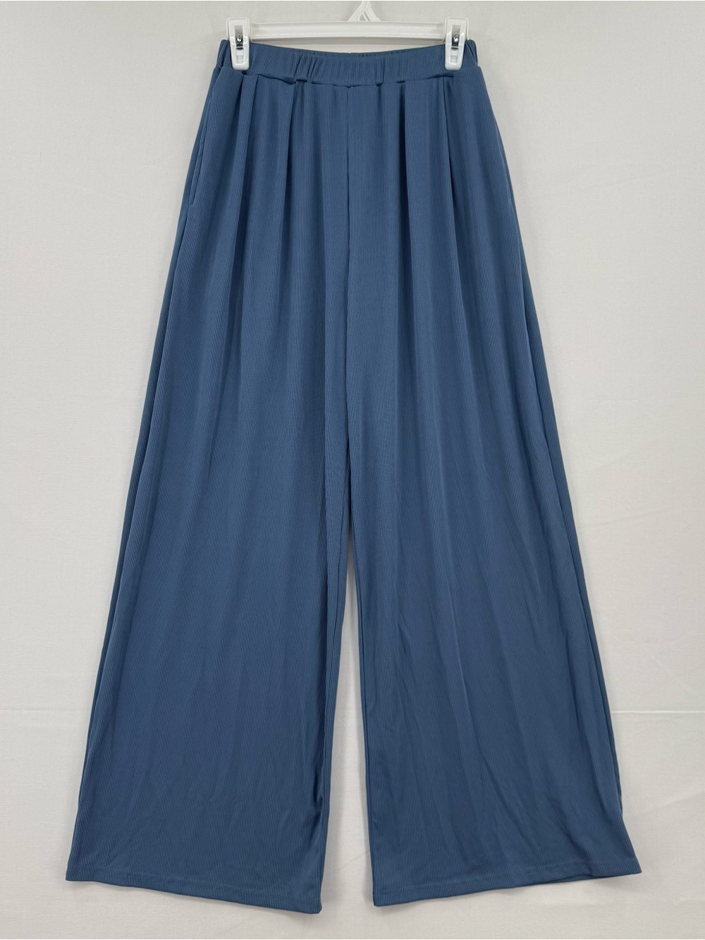 Cider Pleated Wide-Leg Palazzo Pants - Dusty Blue Size Small